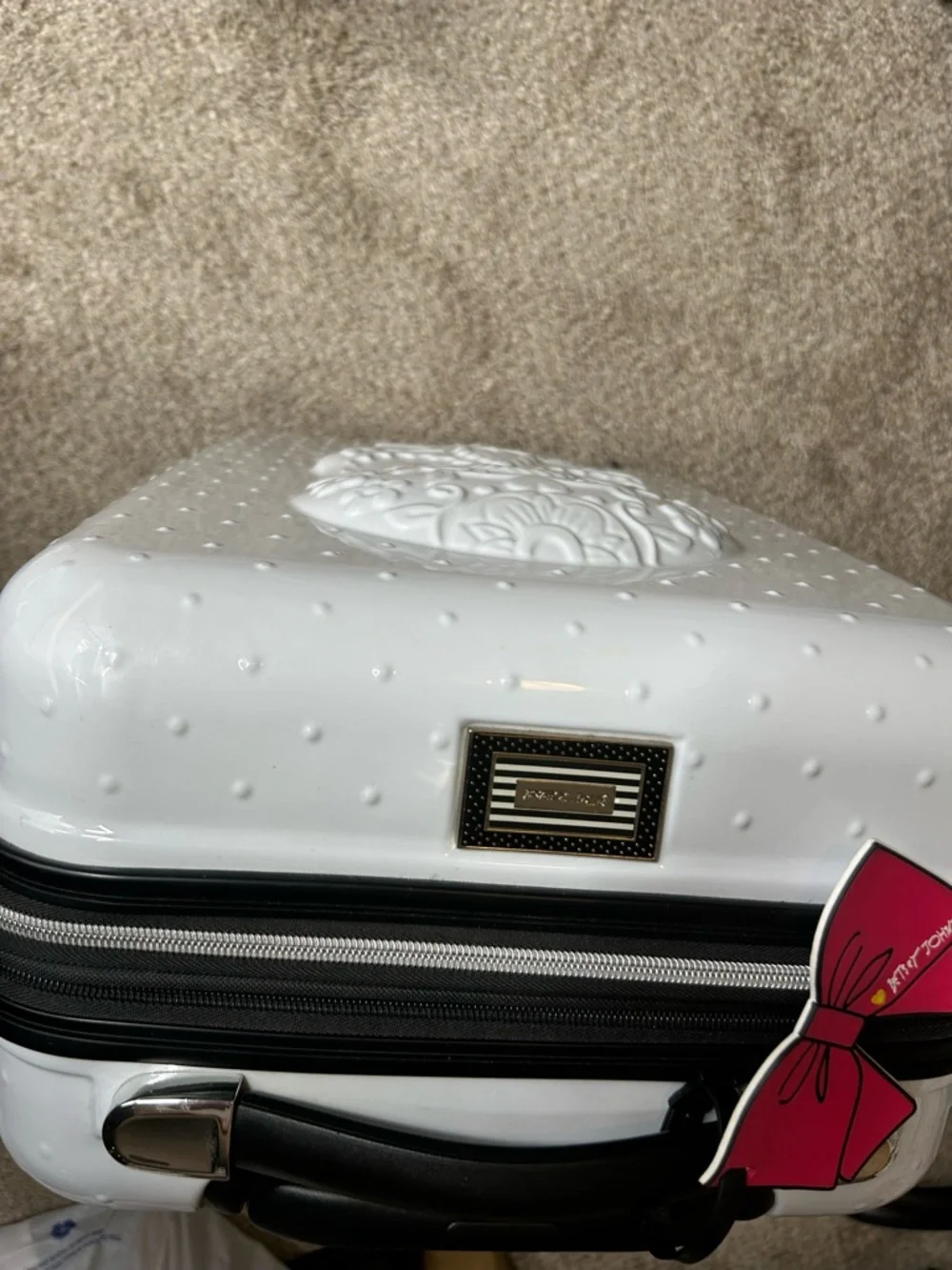 Betsey Johnson White Embossed Sugar Skull Carry-On Luggage